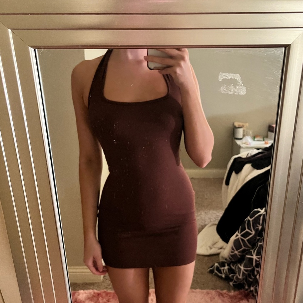Brown rubbed halter dress